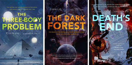 three book covers for science fiction series Three Body Problem